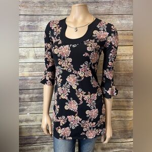 White House Black Market Tunic Top XS‎ Pink Paisley Floral 3/4 Sleeve Stretch
